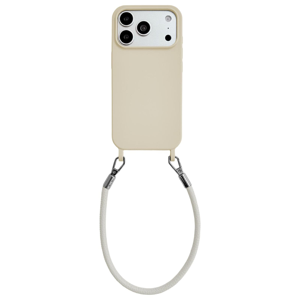 For iPhone 17 Pro Integrated Lanyard Loops Shockproof Silicone Phone Case with Leather Hand Lanyard - Beige - EDA009745902Q