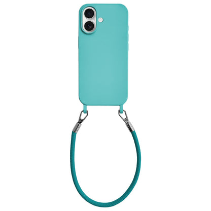 For iPhone 17 Integrated Lanyard Loops Shockproof Silicone Phone Case with Leather Hand Lanyard - Light Blue - EDA009745903B