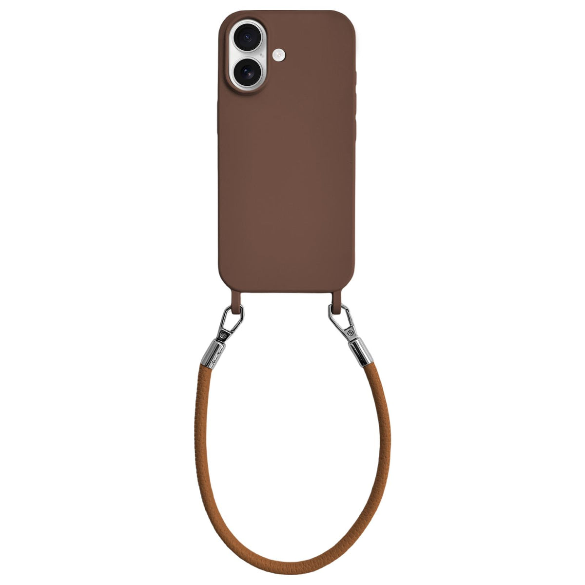 For iPhone 17 Integrated Lanyard Loops Shockproof Silicone Phone Case with Leather Hand Lanyard - Coffee - EDA009745903C
