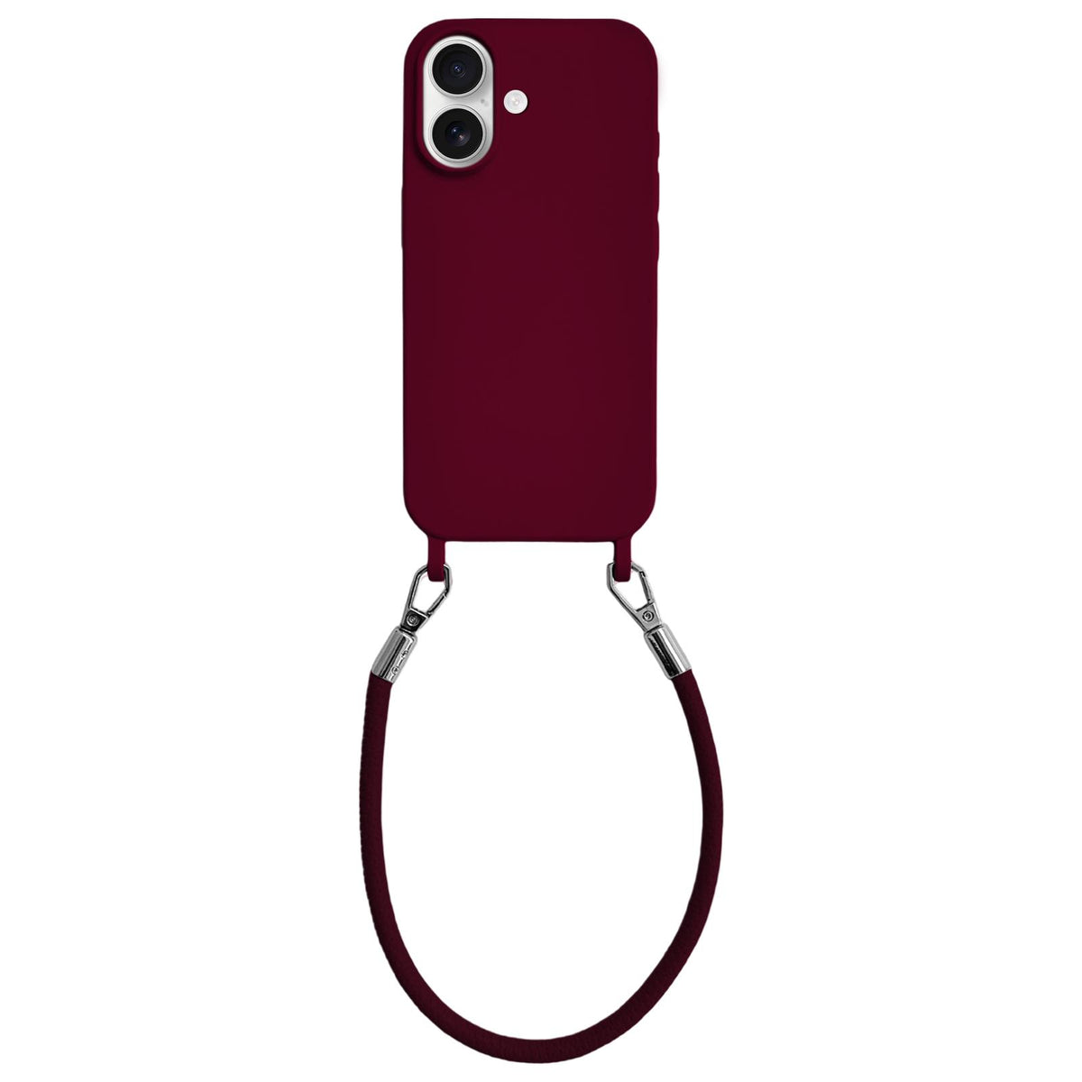 For iPhone 17 Integrated Lanyard Loops Shockproof Silicone Phone Case with Leather Hand Lanyard - Wine Red - EDA009745903H