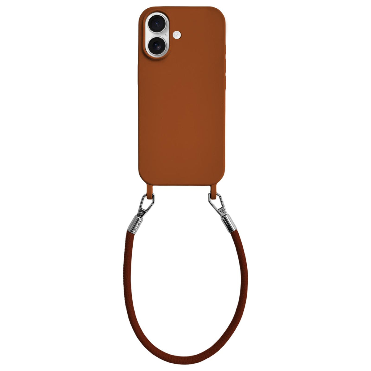 For iPhone 17 Integrated Lanyard Loops Shockproof Silicone Phone Case with Leather Hand Lanyard - Brown - EDA009745903I