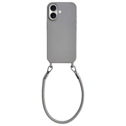 For iPhone 17 Integrated Lanyard Loops Shockproof Silicone Phone Case with Leather Hand Lanyard - Gray - EDA009745903K