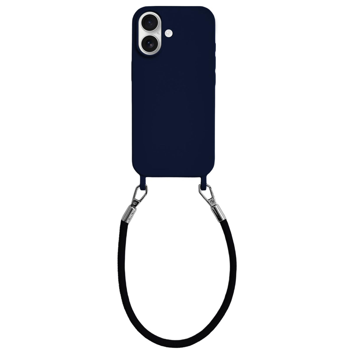 For iPhone 17 Integrated Lanyard Loops Shockproof Silicone Phone Case with Leather Hand Lanyard - Dark Blue - EDA009745903L