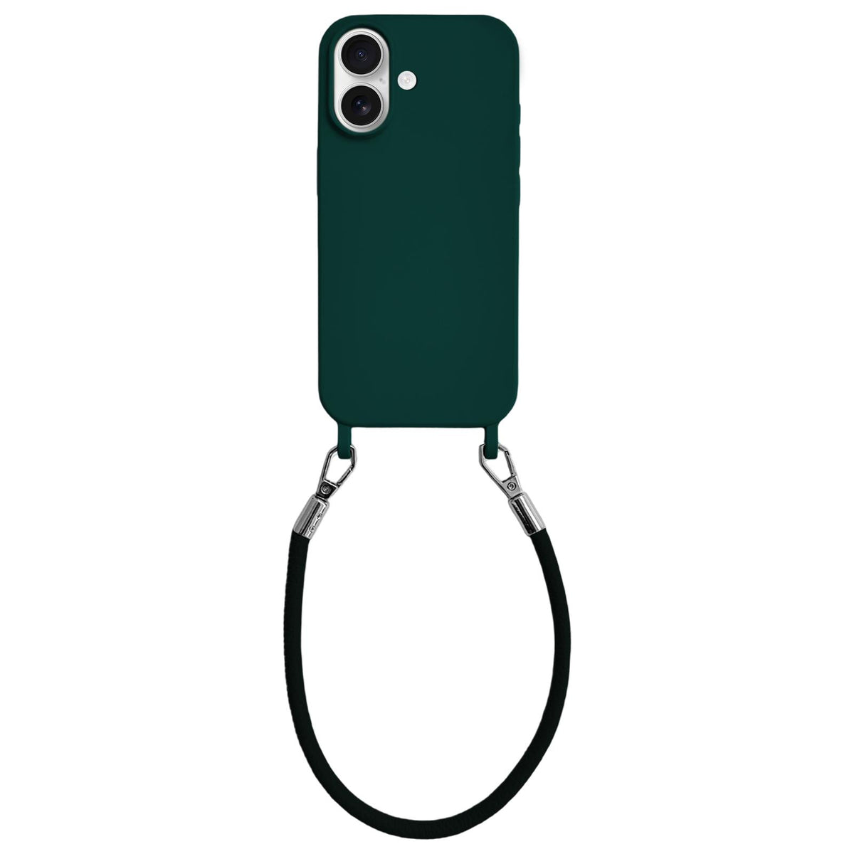 For iPhone 17 Integrated Lanyard Loops Shockproof Silicone Phone Case with Leather Hand Lanyard - Dark Green - EDA009745903M