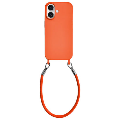 For iPhone 17 Integrated Lanyard Loops Shockproof Silicone Phone Case with Leather Hand Lanyard - Orange - EDA009745903R