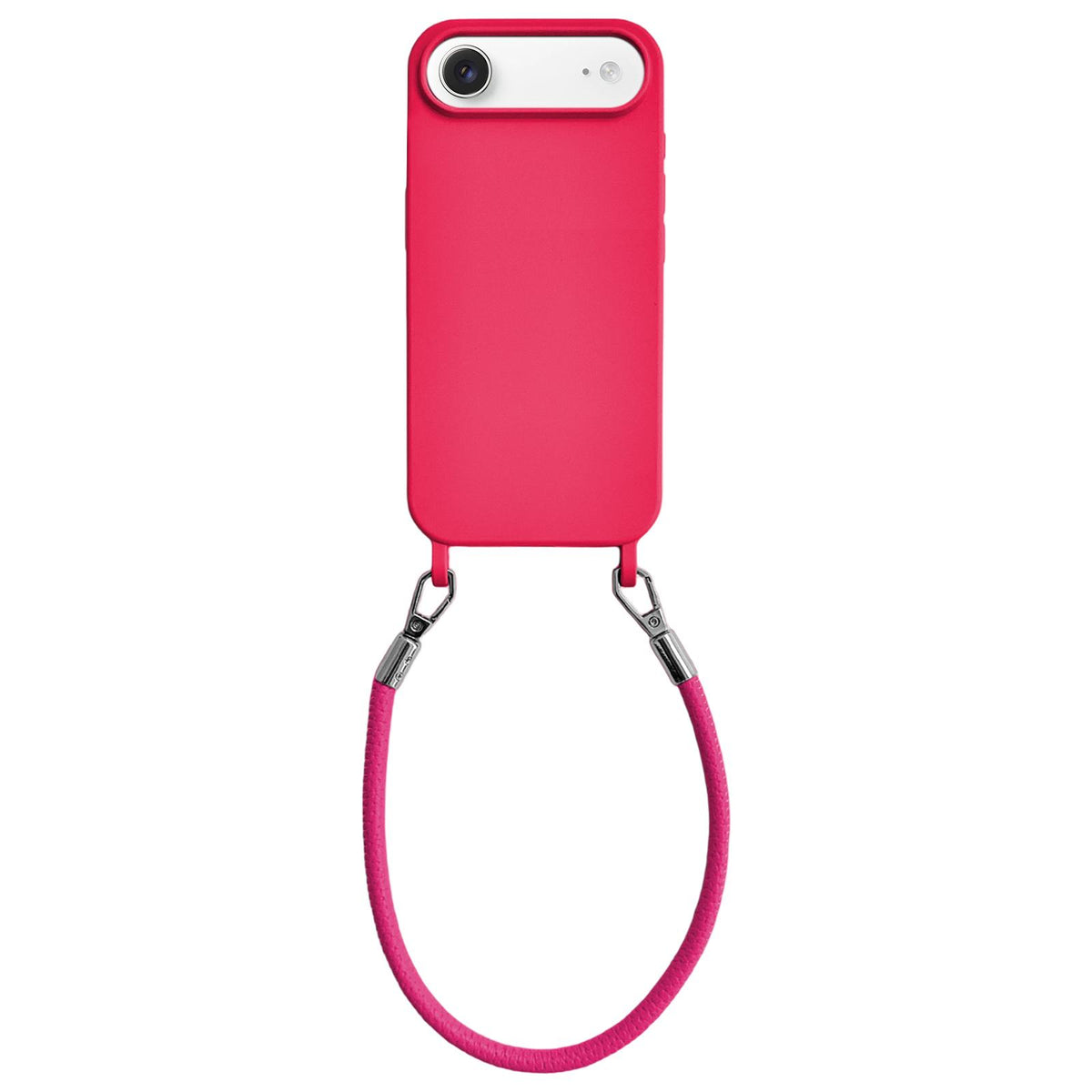 For iPhone Air Integrated Lanyard Loops Shockproof Silicone Phone Case with Leather Hand Lanyard - Red - EDA009745904A