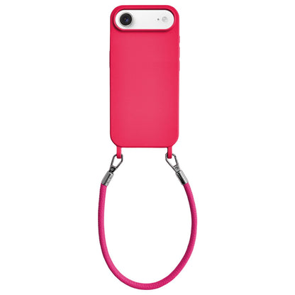 For iPhone Air Integrated Lanyard Loops Shockproof Silicone Phone Case with Leather Hand Lanyard - Red - EDA009745904A