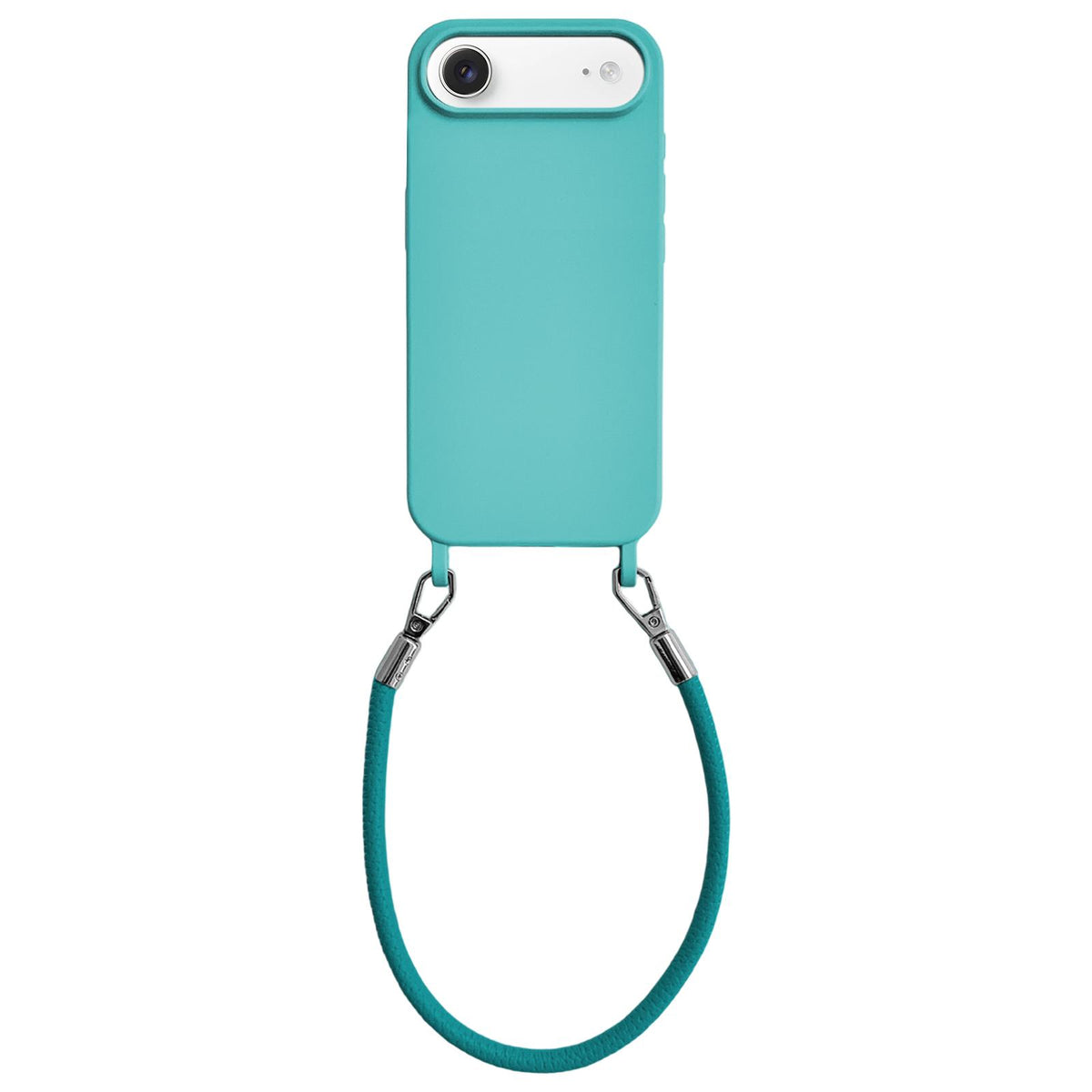 For iPhone Air Integrated Lanyard Loops Shockproof Silicone Phone Case with Leather Hand Lanyard - Light Blue - EDA009745904B