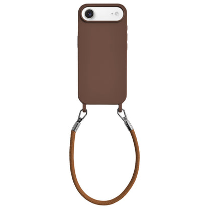 For iPhone Air Integrated Lanyard Loops Shockproof Silicone Phone Case with Leather Hand Lanyard - Coffee - EDA009745904C