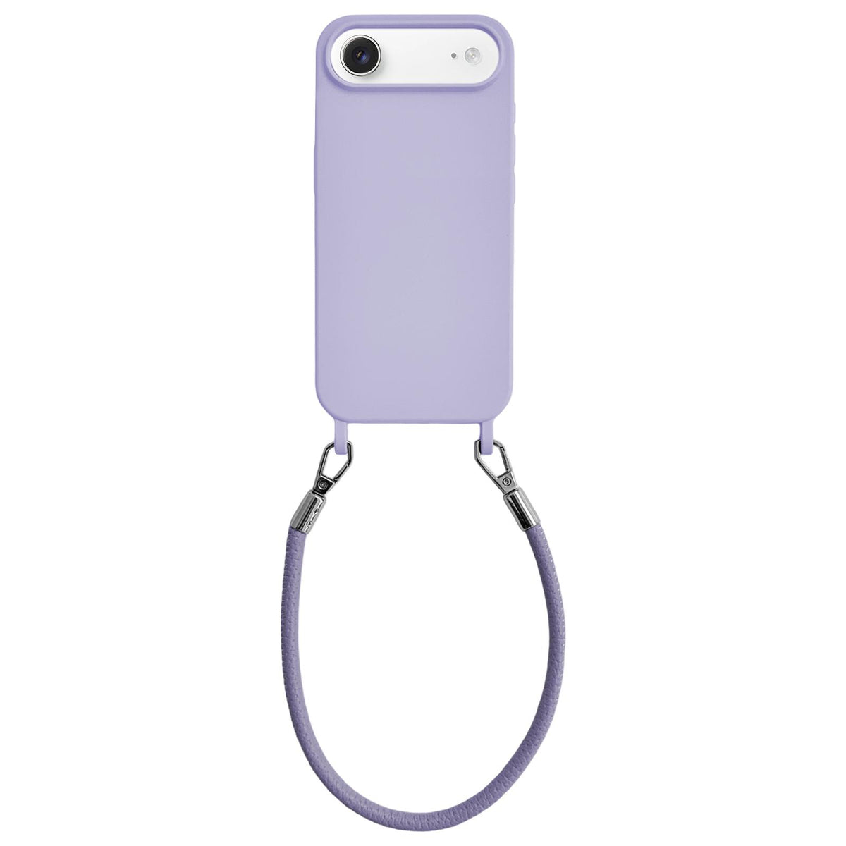 For iPhone Air Integrated Lanyard Loops Shockproof Silicone Phone Case with Leather Hand Lanyard - Purple - EDA009745904D