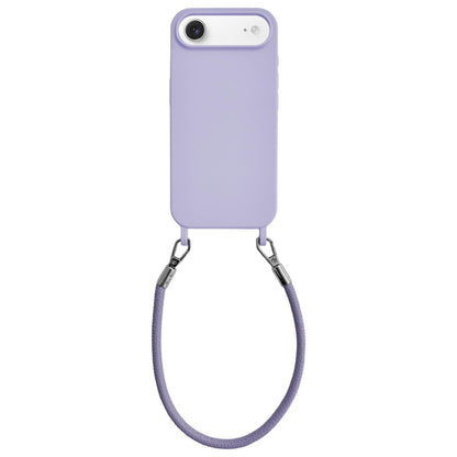 For iPhone Air Integrated Lanyard Loops Shockproof Silicone Phone Case with Leather Hand Lanyard - Purple - EDA009745904D