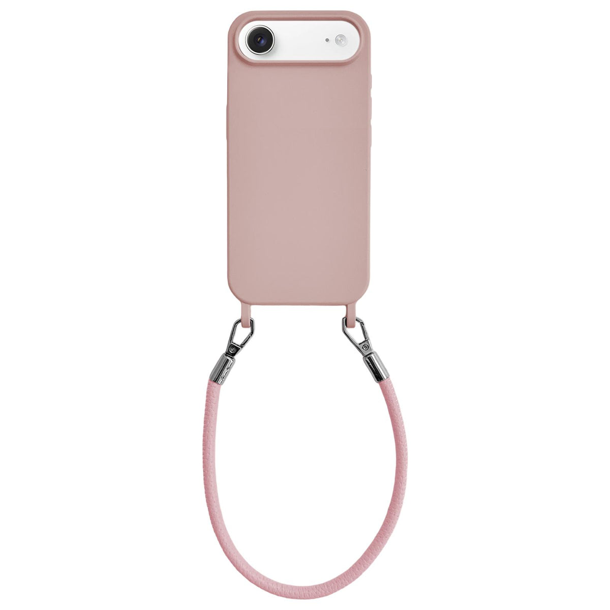 For iPhone Air Integrated Lanyard Loops Shockproof Silicone Phone Case with Leather Hand Lanyard - Pink - EDA009745904E