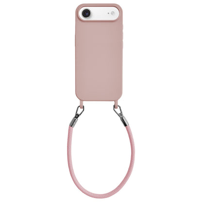 For iPhone Air Integrated Lanyard Loops Shockproof Silicone Phone Case with Leather Hand Lanyard - Pink - EDA009745904E