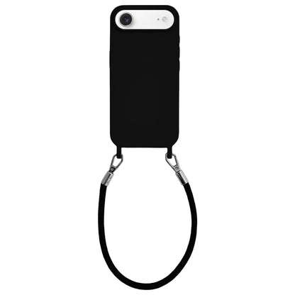 For iPhone Air Integrated Lanyard Loops Shockproof Silicone Phone Case with Leather Hand Lanyard - Black - EDA009745904F