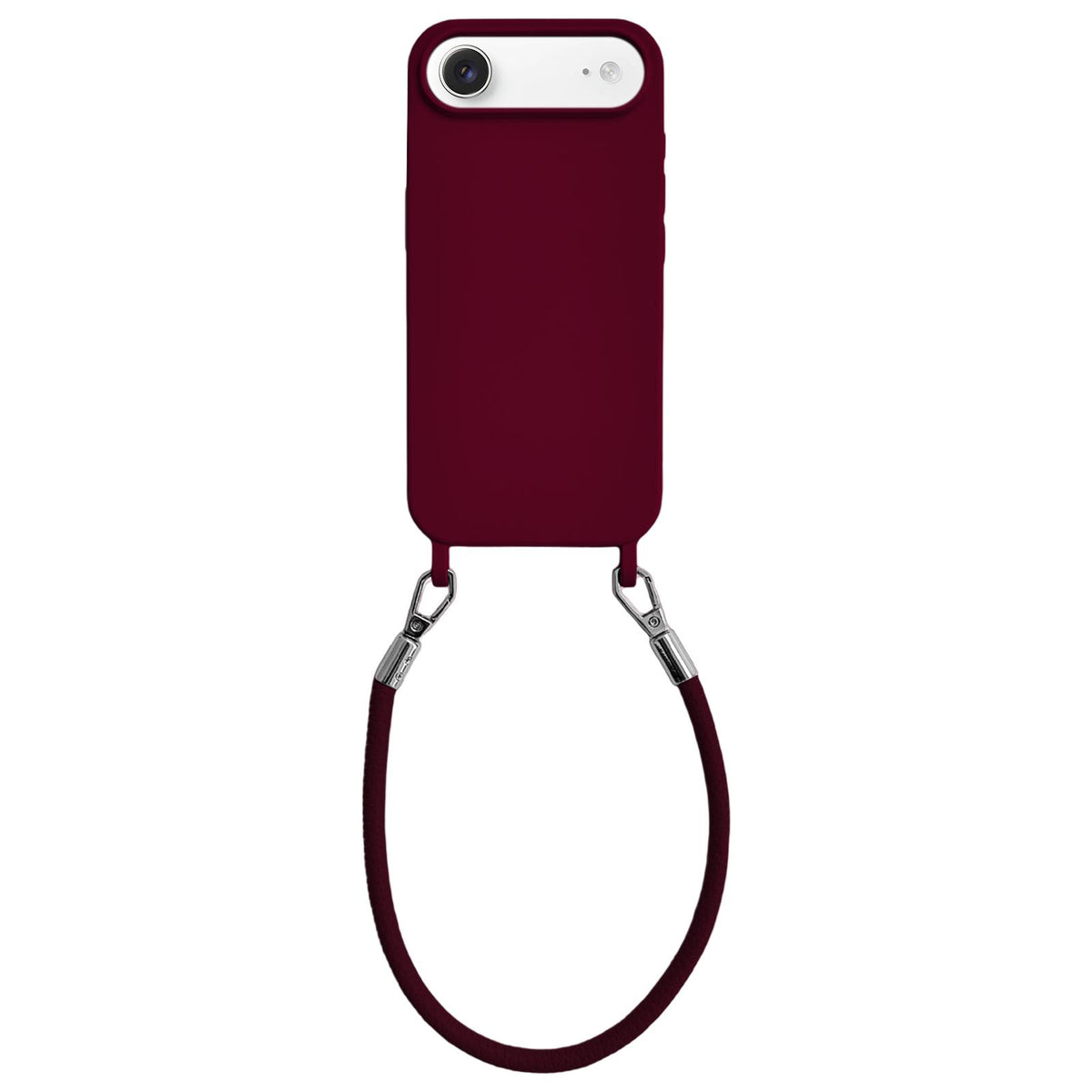 For iPhone Air Integrated Lanyard Loops Shockproof Silicone Phone Case with Leather Hand Lanyard - Wine Red - EDA009745904H