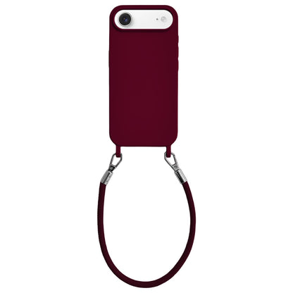 For iPhone Air Integrated Lanyard Loops Shockproof Silicone Phone Case with Leather Hand Lanyard - Wine Red - EDA009745904H