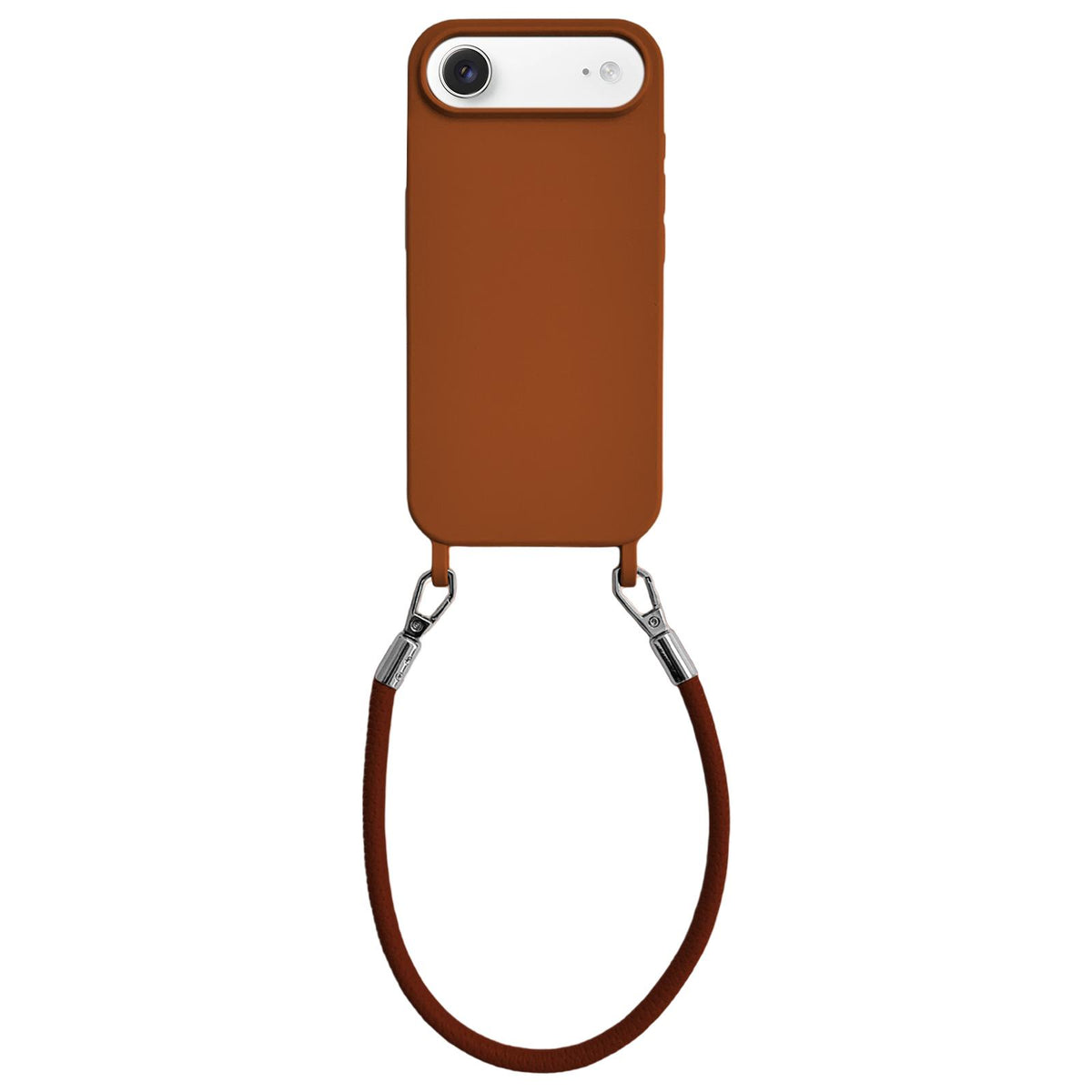 For iPhone Air Integrated Lanyard Loops Shockproof Silicone Phone Case with Leather Hand Lanyard - Brown - EDA009745904I