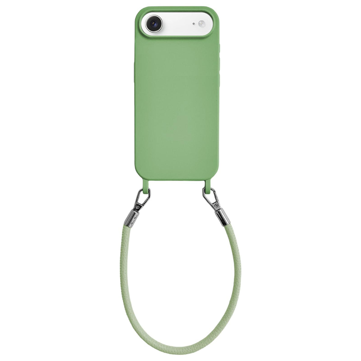 For iPhone Air Integrated Lanyard Loops Shockproof Silicone Phone Case with Leather Hand Lanyard - Green - EDA009745904J