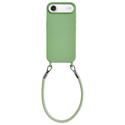 For iPhone Air Integrated Lanyard Loops Shockproof Silicone Phone Case with Leather Hand Lanyard - Green - EDA009745904J