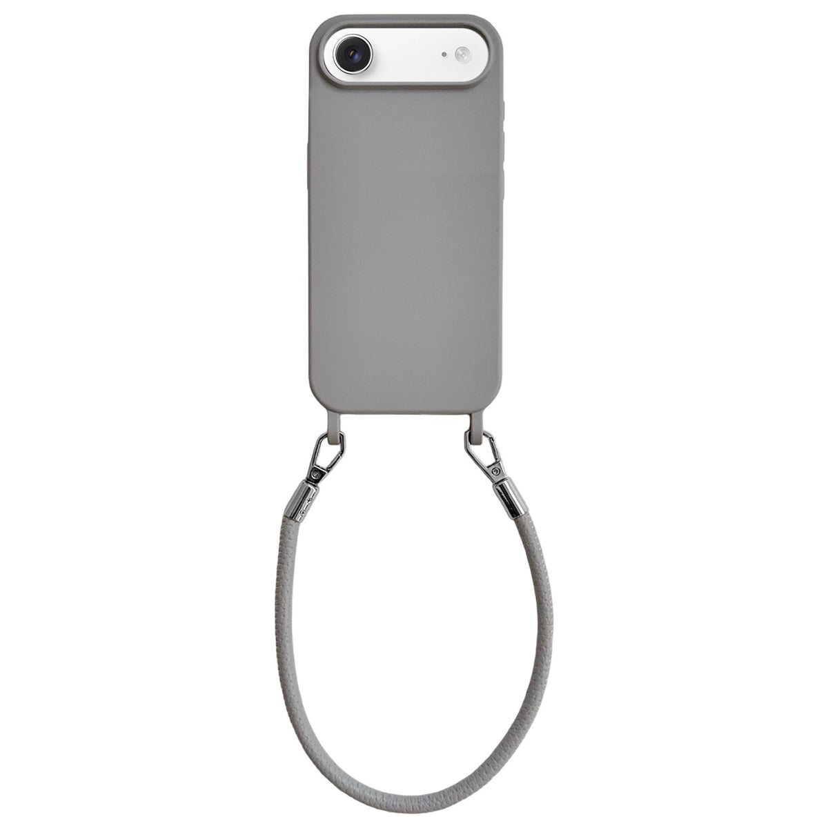 For iPhone Air Integrated Lanyard Loops Shockproof Silicone Phone Case with Leather Hand Lanyard - Gray - EDA009745904K