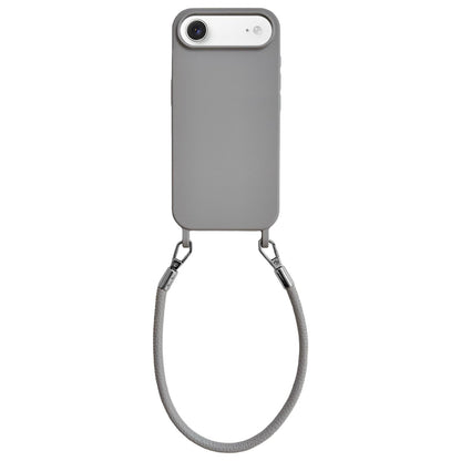For iPhone Air Integrated Lanyard Loops Shockproof Silicone Phone Case with Leather Hand Lanyard - Gray - EDA009745904K