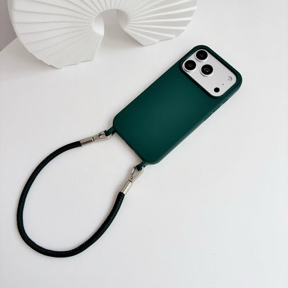 For iPhone Air Integrated Lanyard Loops Shockproof Silicone Phone Case with Leather Hand Lanyard - Dark Green - EDA009745904M