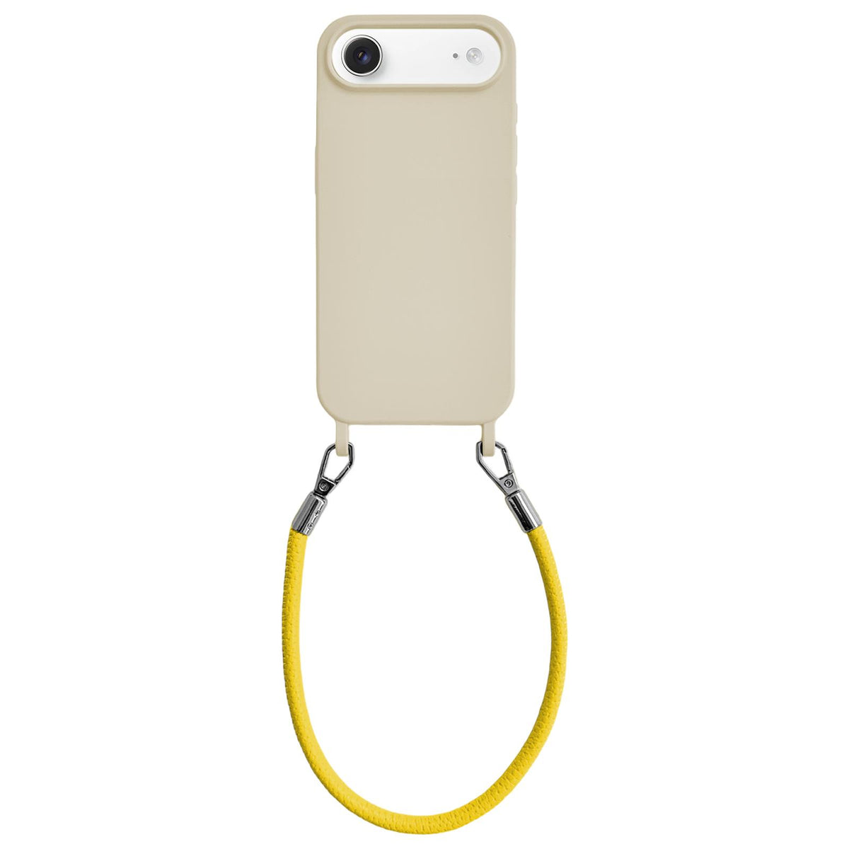 For iPhone Air Integrated Lanyard Loops Shockproof Silicone Phone Case with Leather Hand Lanyard - Beige + Yellow - EDA009745904O