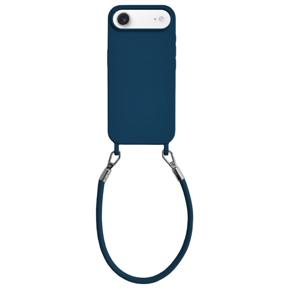 For iPhone Air Integrated Lanyard Loops Shockproof Silicone Phone Case with Leather Hand Lanyard - Blue - EDA009745904P