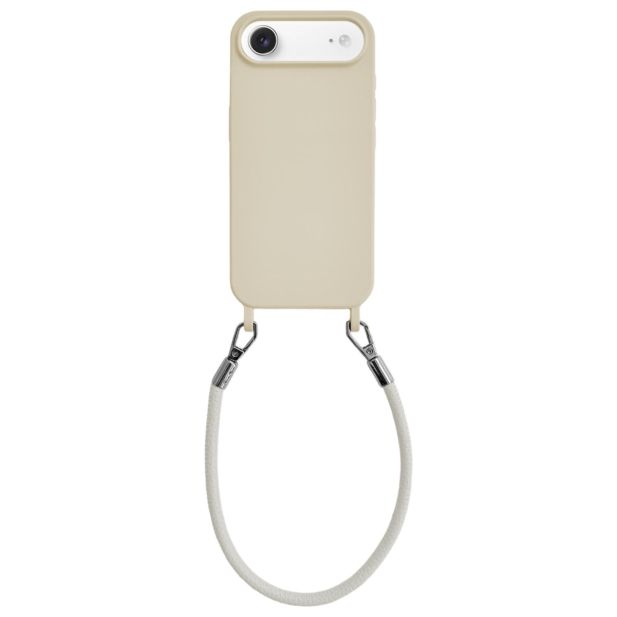 For iPhone Air Integrated Lanyard Loops Shockproof Silicone Phone Case with Leather Hand Lanyard - Beige - EDA009745904Q
