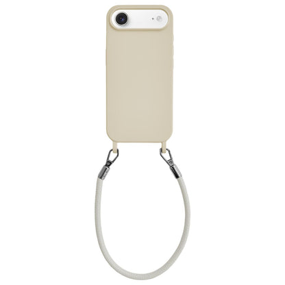 For iPhone Air Integrated Lanyard Loops Shockproof Silicone Phone Case with Leather Hand Lanyard - Beige - EDA009745904Q