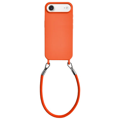 For iPhone Air Integrated Lanyard Loops Shockproof Silicone Phone Case with Leather Hand Lanyard - Orange - EDA009745904R