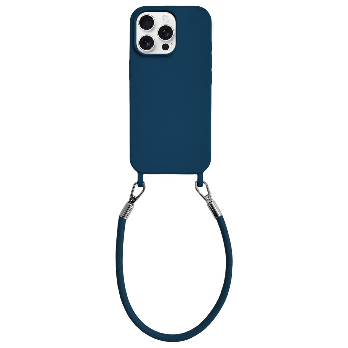 For iPhone 16 Pro Max Integrated Lanyard Loops Shockproof Silicone Phone Case with Leather Hand Lanyard - Blue - EDA009745905P