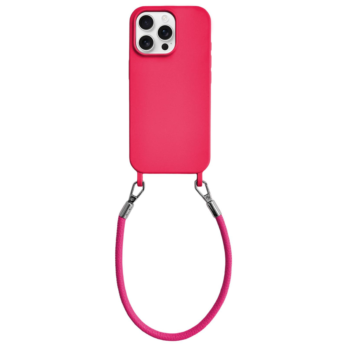 For iPhone 15 Pro Integrated Lanyard Loops Shockproof Silicone Phone Case with Leather Hand Lanyard - Red - EDA009745910A