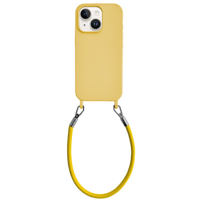 For iPhone 14 Integrated Lanyard Loops Shockproof Silicone Phone Case with Leather Hand Lanyard - Yellow - EDA009745914G