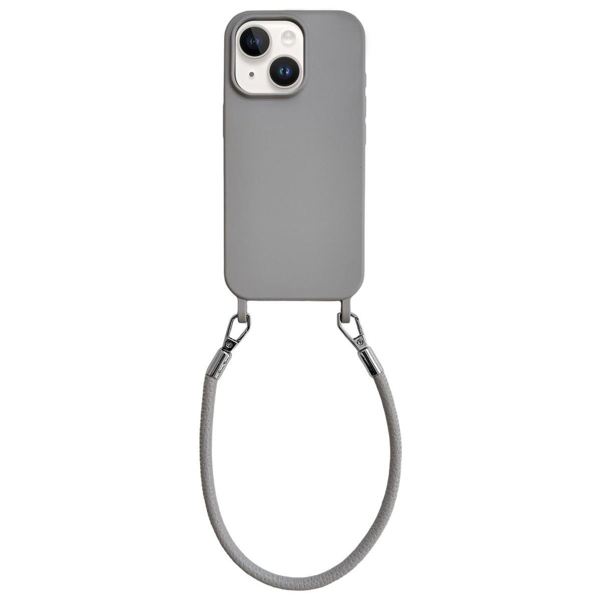For iPhone 14 Integrated Lanyard Loops Shockproof Silicone Phone Case with Leather Hand Lanyard - Gray - EDA009745914K