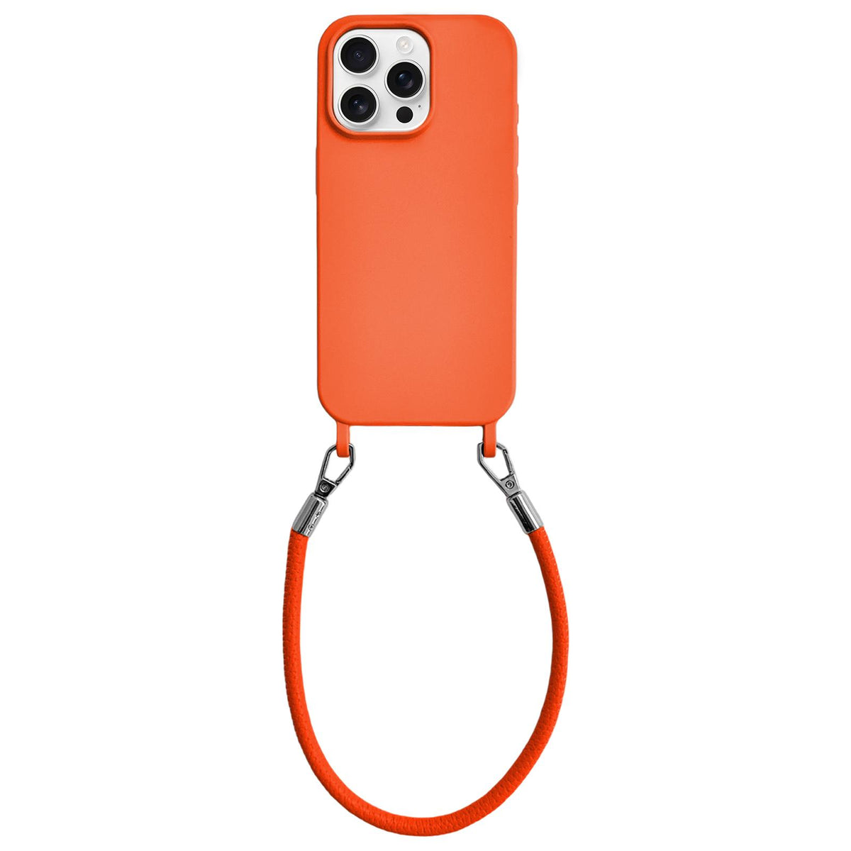 For iPhone 13 Pro Max Integrated Lanyard Loops Shockproof Silicone Phone Case with Leather Hand Lanyard - Orange - EDA009745917R