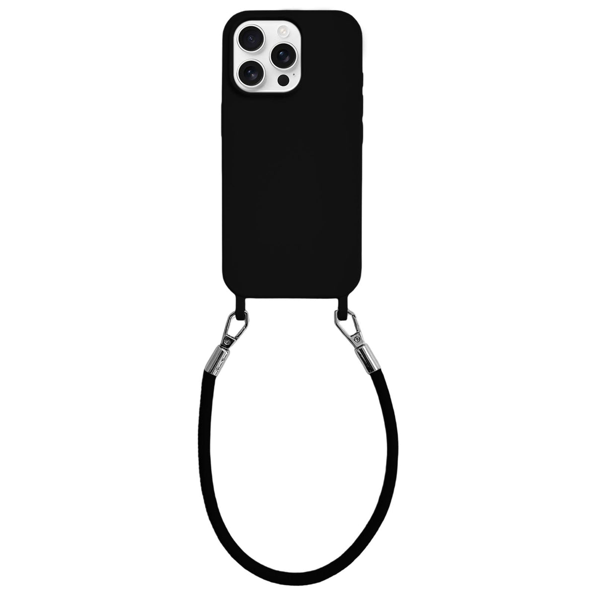 For iPhone 13 Pro Integrated Lanyard Loops Shockproof Silicone Phone Case with Leather Hand Lanyard - Black - EDA009745918F