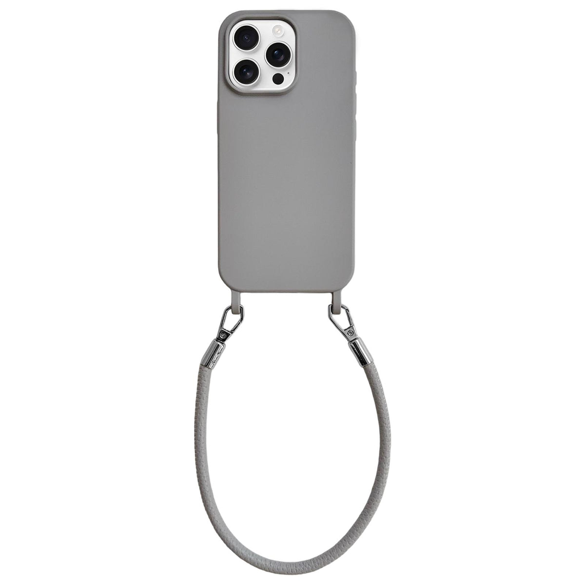 For iPhone 13 Pro Integrated Lanyard Loops Shockproof Silicone Phone Case with Leather Hand Lanyard - Gray - EDA009745918K