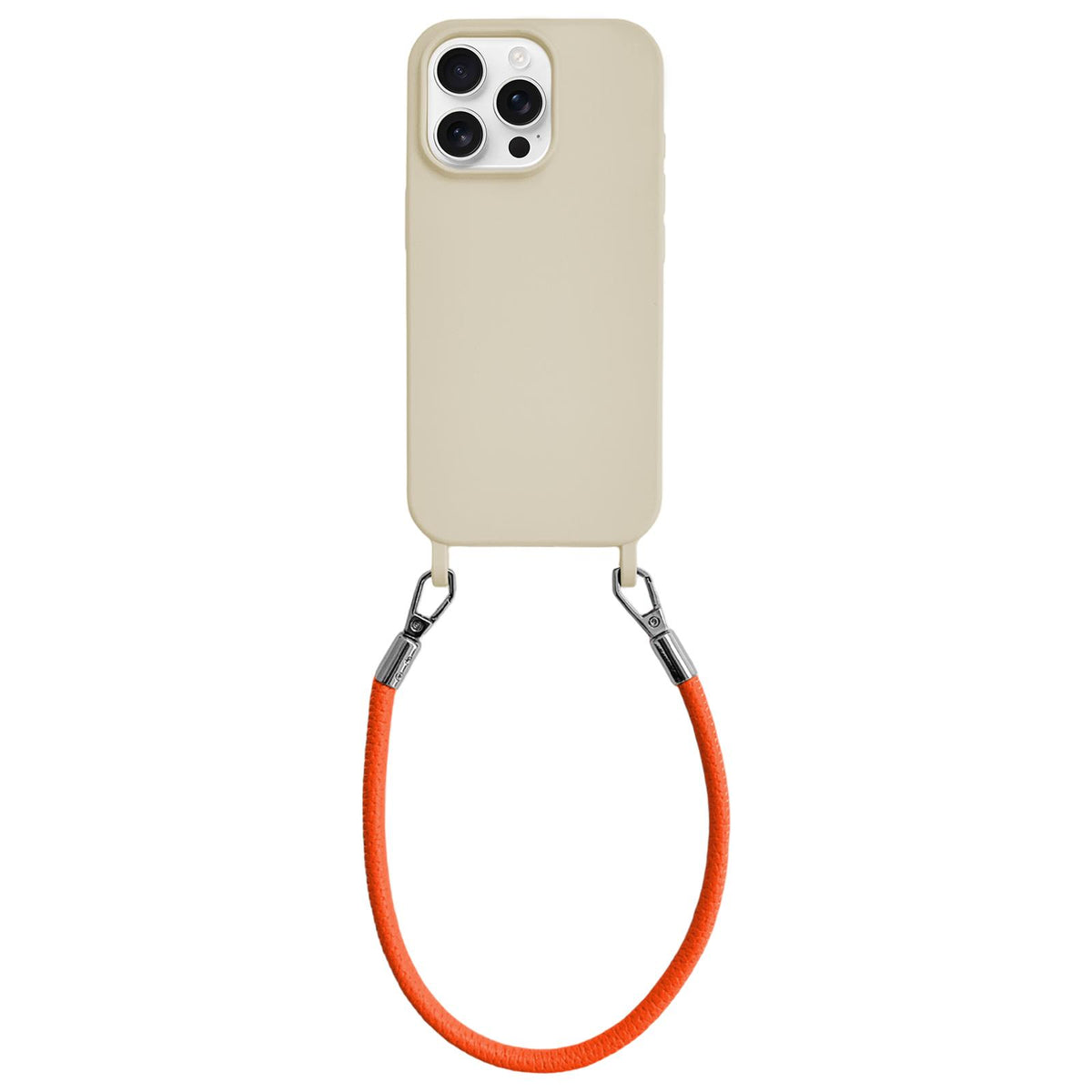 For iPhone 13 Pro Integrated Lanyard Loops Shockproof Silicone Phone Case with Leather Hand Lanyard - Beige + Orange - EDA009745918N