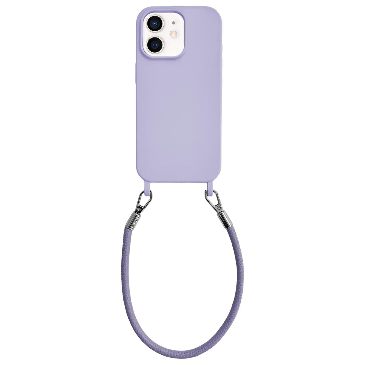 For iPhone 12 Integrated Lanyard Loops Shockproof Silicone Phone Case with Leather Hand Lanyard - Purple - EDA009745920D