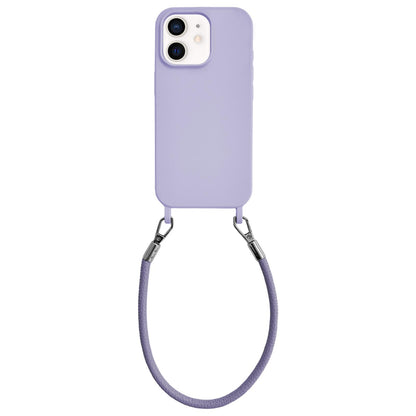 For iPhone 12 Integrated Lanyard Loops Shockproof Silicone Phone Case with Leather Hand Lanyard - Purple - EDA009745920D
