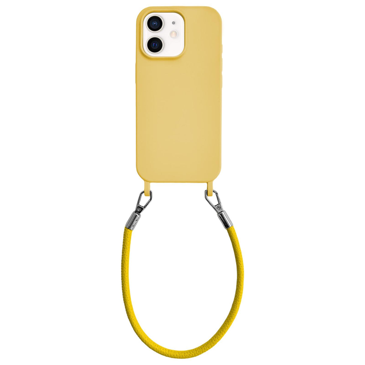 For iPhone 12 Integrated Lanyard Loops Shockproof Silicone Phone Case with Leather Hand Lanyard - Yellow - EDA009745920G
