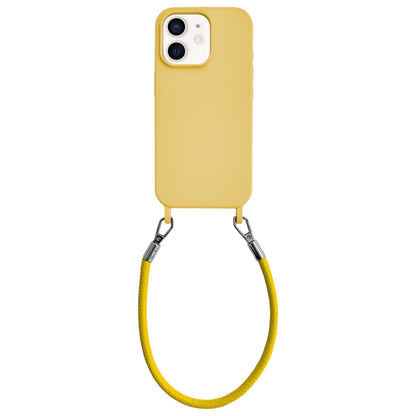 For iPhone 12 Integrated Lanyard Loops Shockproof Silicone Phone Case with Leather Hand Lanyard - Yellow - EDA009745920G