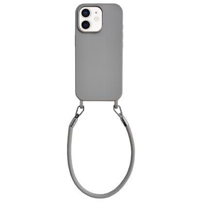 For iPhone 12 Integrated Lanyard Loops Shockproof Silicone Phone Case with Leather Hand Lanyard - Gray - EDA009745920K