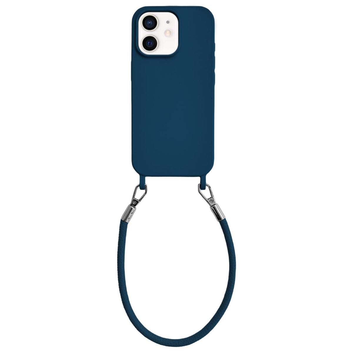 For iPhone 12 Integrated Lanyard Loops Shockproof Silicone Phone Case with Leather Hand Lanyard - Blue - EDA009745920P