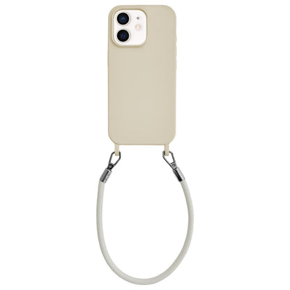 For iPhone 12 Integrated Lanyard Loops Shockproof Silicone Phone Case with Leather Hand Lanyard - Beige - EDA009745920Q