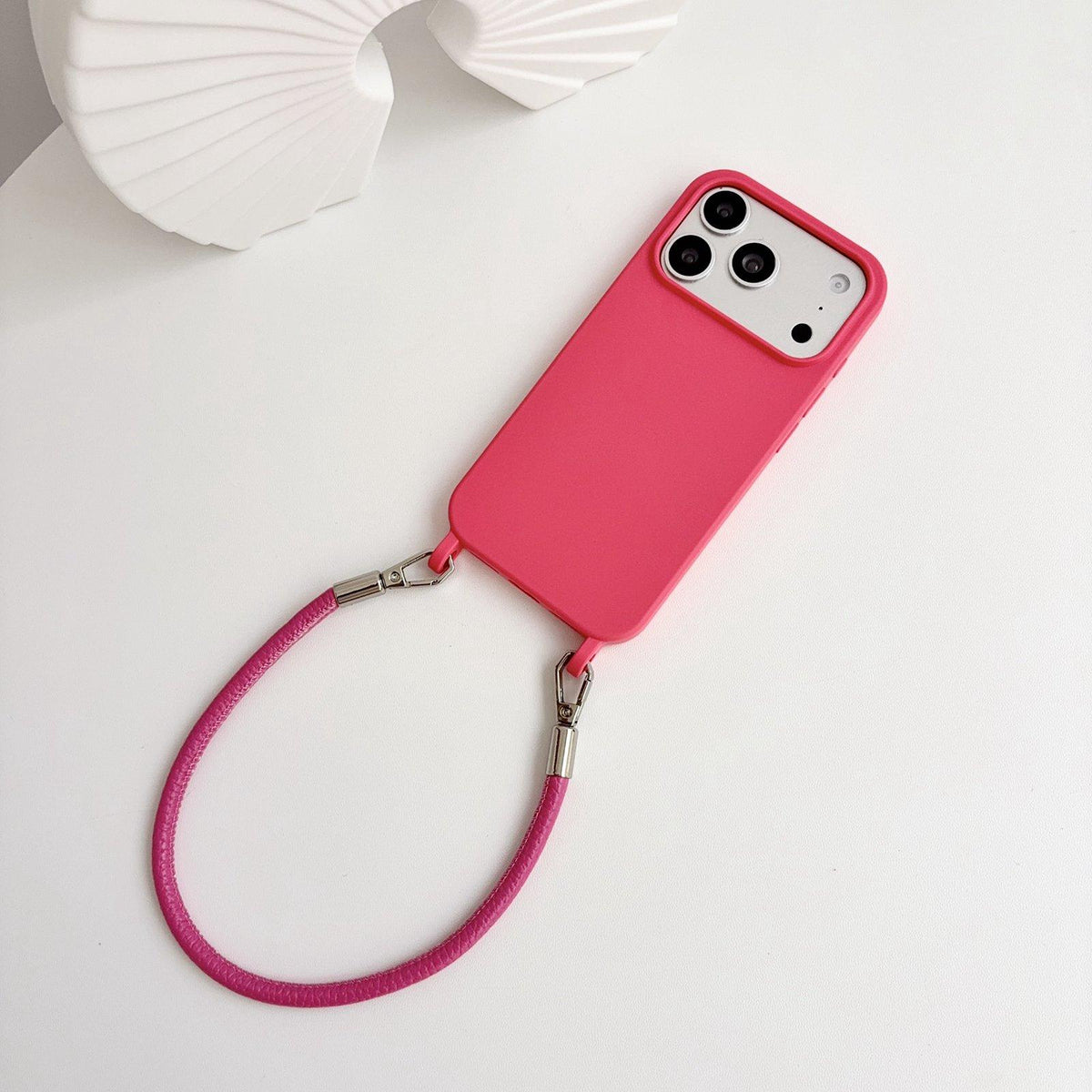 For iPhone 12 Pro Max Integrated Lanyard Loops Shockproof Silicone Phone Case with Leather Hand Lanyard - Red - EDA009745921A