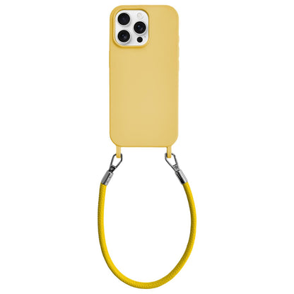For iPhone 12 Pro Integrated Lanyard Loops Shockproof Silicone Phone Case with Leather Hand Lanyard - Yellow - EDA009745922G