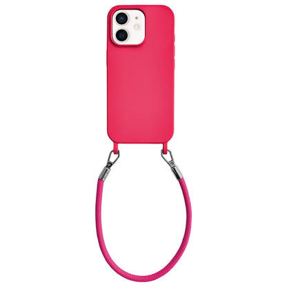 For iPhone 11 Integrated Lanyard Loops Shockproof Silicone Phone Case with Leather Hand Lanyard - Red - EDA009745923A