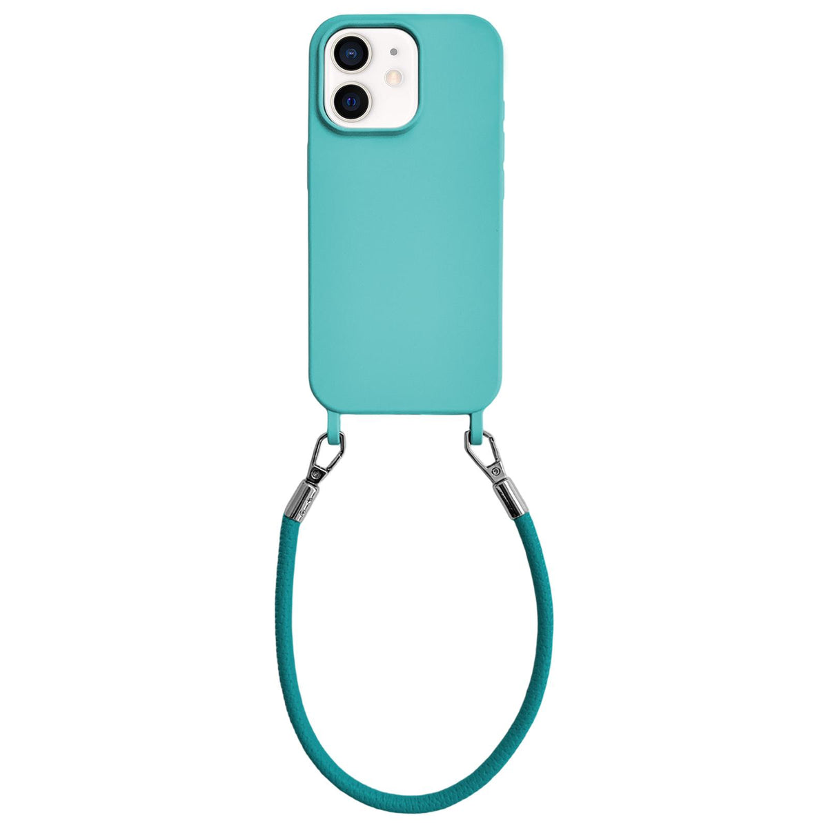 For iPhone 11 Integrated Lanyard Loops Shockproof Silicone Phone Case with Leather Hand Lanyard - Light Blue - EDA009745923B